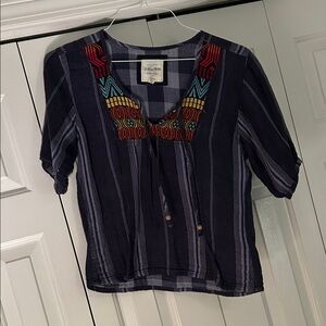 I Live H-81 Navy Blouse with Colorful Embroidery